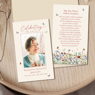 Elegant Wildflower Memorial Funeral Prayer Card