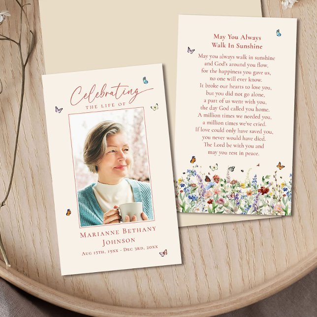 Elegant Wildflower Memorial Funeral Prayer Card (Creator Uploaded)