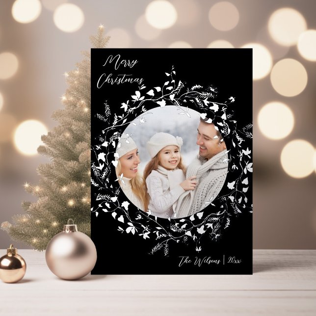 Elegant Wildflower Merry Christmas Photo Silver Foil Holiday Card (Creator Uploaded)