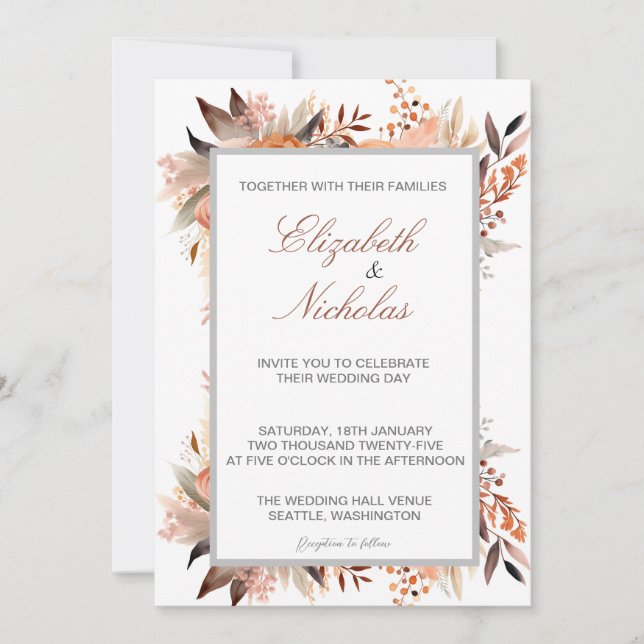 Elegant Wildflower Minimalist Wedding Invitation (Front)