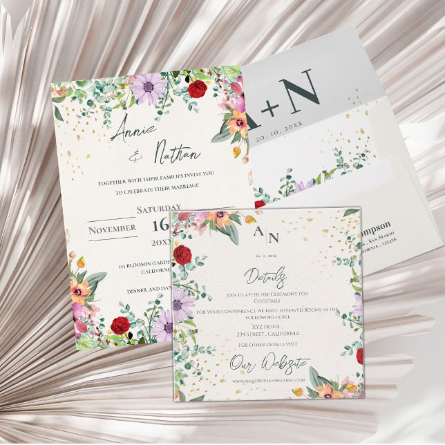 Elegant Wildflower Monogram Floral Wedding Details Enclosure Card (Elegant Wildflower Monogram Floral Wedding Details Enclosure Card)