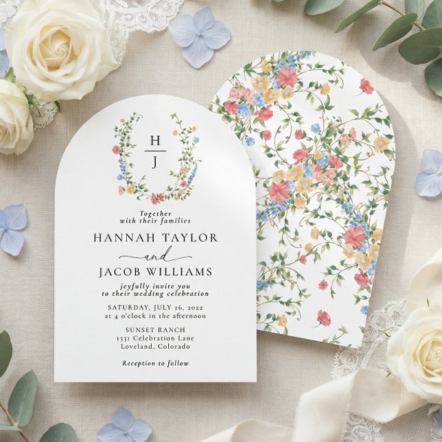 Elegant Wildflower Monogram Wedding Arch Invitation (Creator Uploaded)
