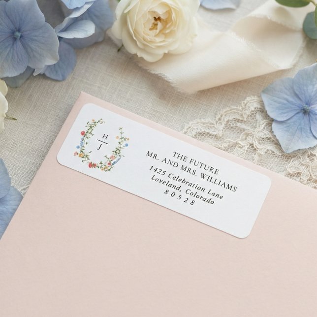 Elegant Wildflower Monogram Wedding Return Address (Creator Uploaded)