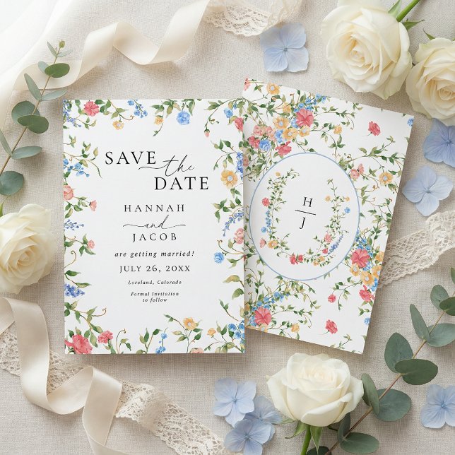 Elegant Wildflower Monogram Wedding Save The Date (Creator Uploaded)