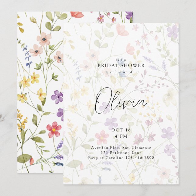 Elegant Wildflower Overlay Bridal Shower Invitation (Front/Back)