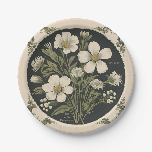 Elegant Wildflower Paper Plate (Front)