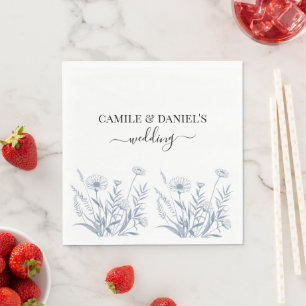 Elegant Wildflower Periwinkle Wedding  Napkin