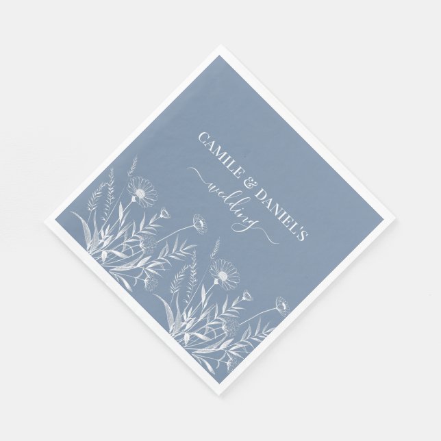 Elegant Wildflower Periwinkle Wedding  Napkin (Corner)