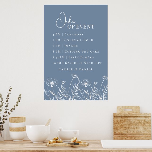 Elegant Wildflower Periwinkle Wedding Poster (Kitchen)