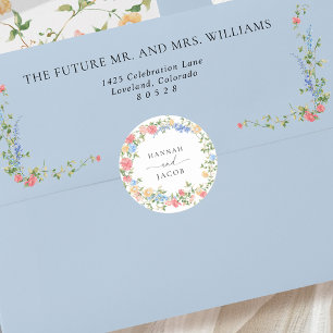 Elegant Wildflower Personalised Wedding Envelope Classic Round Sticker