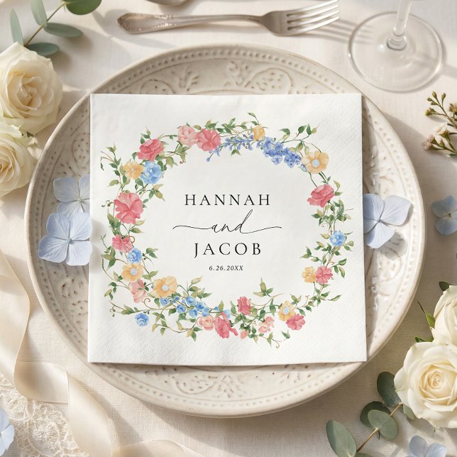 Elegant Wildflower Personalised Wedding  Napkin (Creator Uploaded)