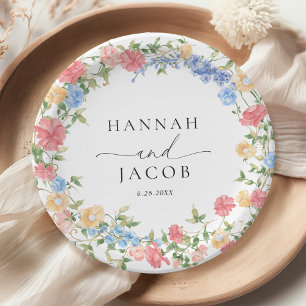 Elegant Wildflower Personalised Wedding Paper Plate