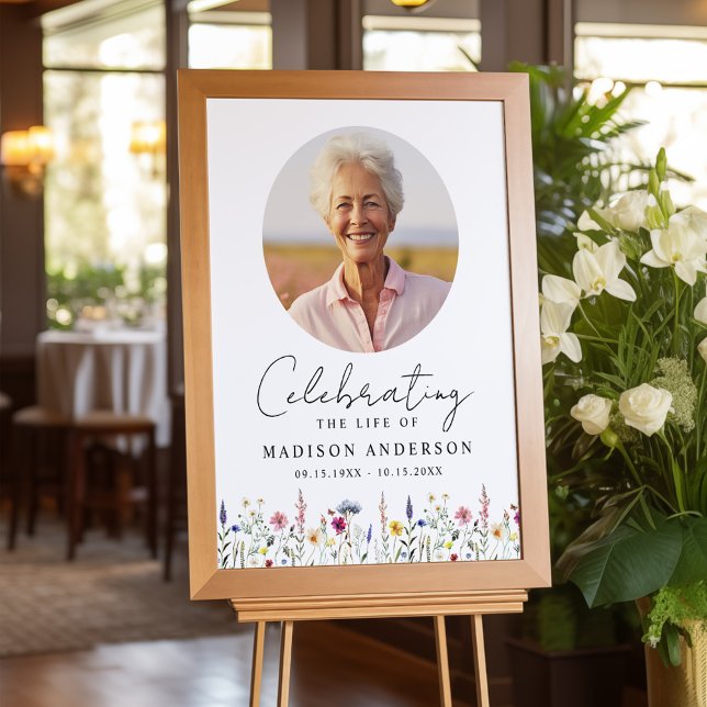 Elegant Wildflower Photo Celebration of Life Poster (Creator Uploaded)