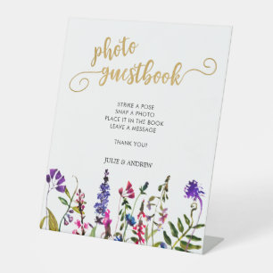 Elegant Wildflower Photo guestbook Pedestal Sign