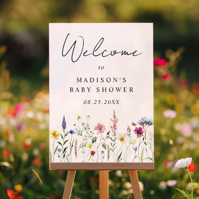 Elegant Wildflower Pink Baby Shower Welcome Acrylic Sign (Creator Uploaded)
