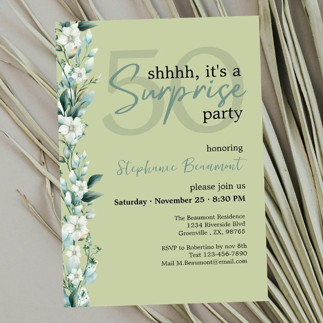 Elegant Wildflower Pink Surprise 50th Birthday  Invitation (Creator Uploaded)