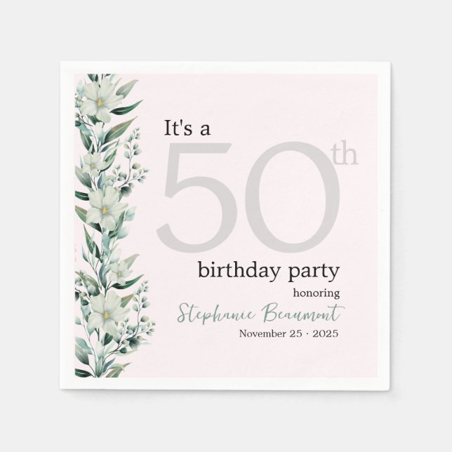 Elegant Wildflower Pink Surprise 50th Birthday  Na Napkin (Front)