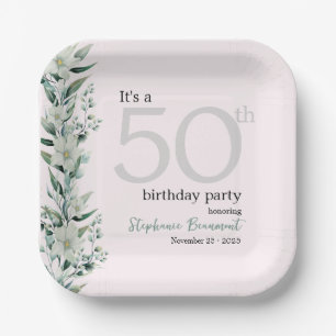 Elegant Wildflower Pink Surprise 50th Birthday  Na Paper Plate