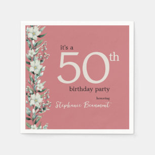 Elegant Wildflower Pink Surprise 50th Birthday Napkin