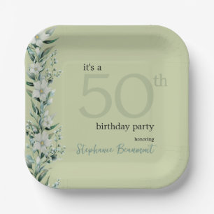 Elegant Wildflower Pink Surprise 50th Birthday  Paper Plate