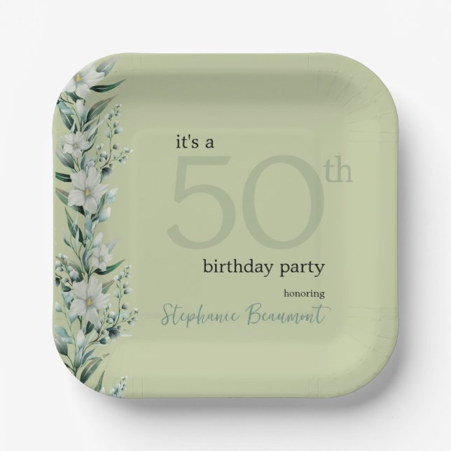 Elegant Wildflower Pink Surprise 50th Birthday  Paper Plate (Front)