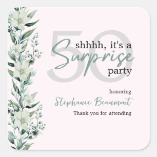 Elegant Wildflower Pink Surprise 50th Birthday  Square Sticker