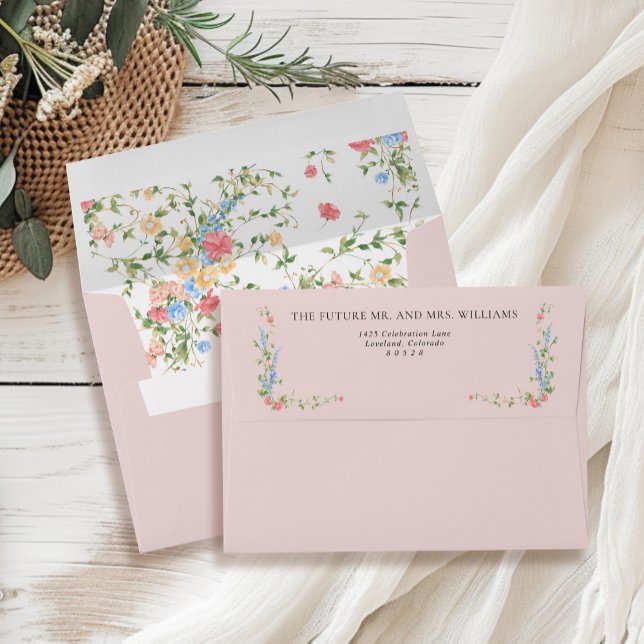 Elegant Wildflower Pink Wedding Return Address Envelope (Creator Uploaded)