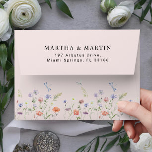 Elegant Wildflower Porcelain Pink Wedding RSVP Envelope