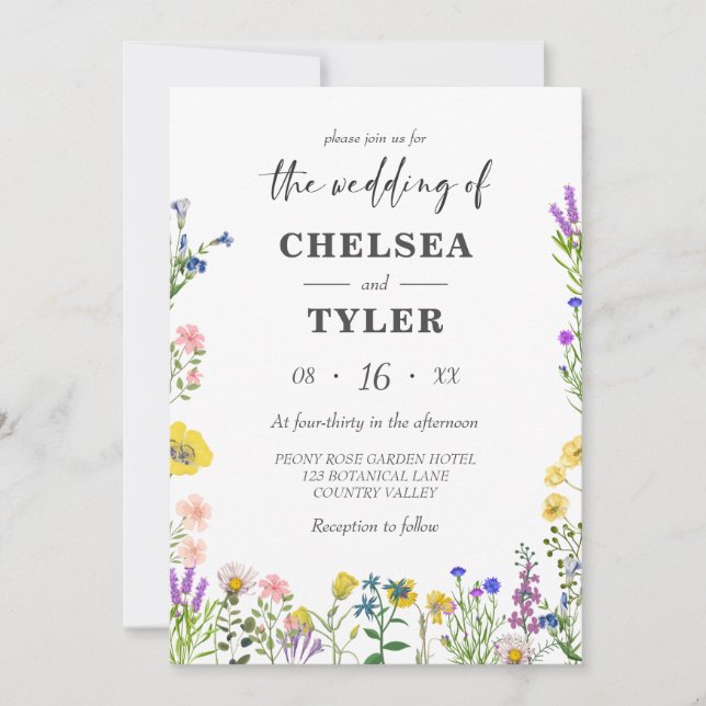 Elegant Wildflower Pretty Wild Floral Wedding Invitation (Front)