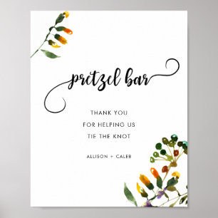 Elegant Wildflower pretzel bar wedding sign