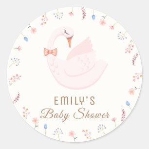 Elegant Wildflower Princess Swan Girl Baby Shower  Classic Round Sticker