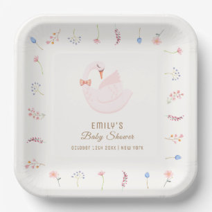 Elegant Wildflower Princess Swan Girl Baby Shower  Paper Plate