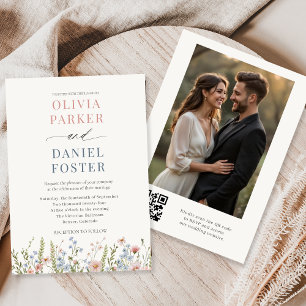 Elegant Wildflower QR Code Photo Wedding Invitation