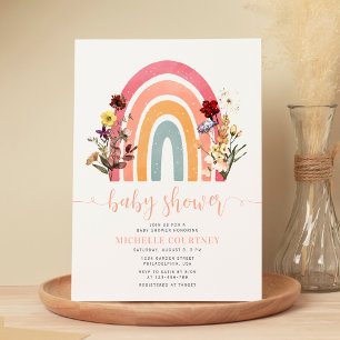 Elegant Wildflower Rainbow Girl Baby Shower Invitation