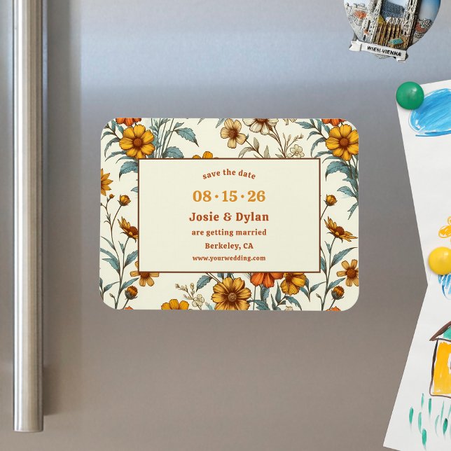 Elegant Wildflower Retro Save the Date Wedding  Magnet (Creator Uploaded)