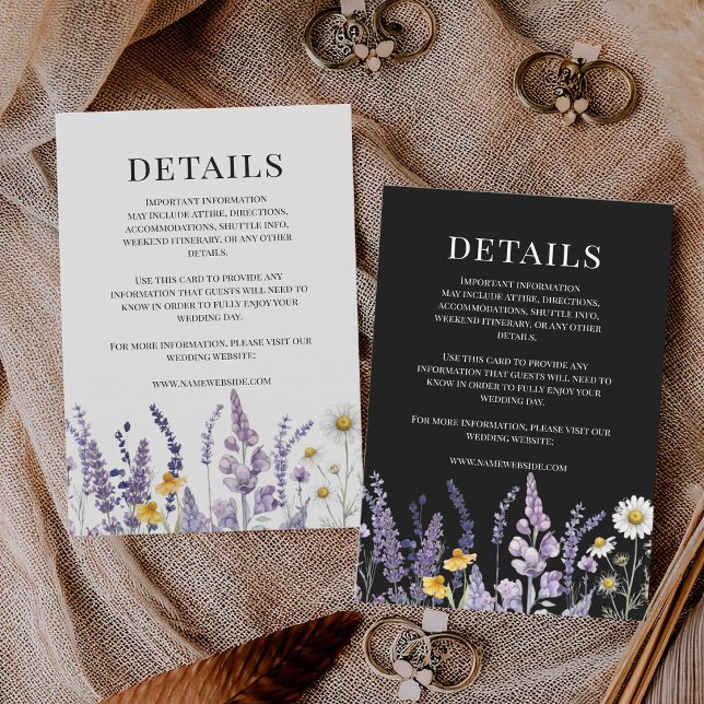 Elegant Wildflower Rustic Black Wedding  Enclosure Card (Creator Uploaded)