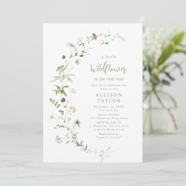 Elegant Wildflower Rustic Boho Baby Shower Invitation (Standing Front)