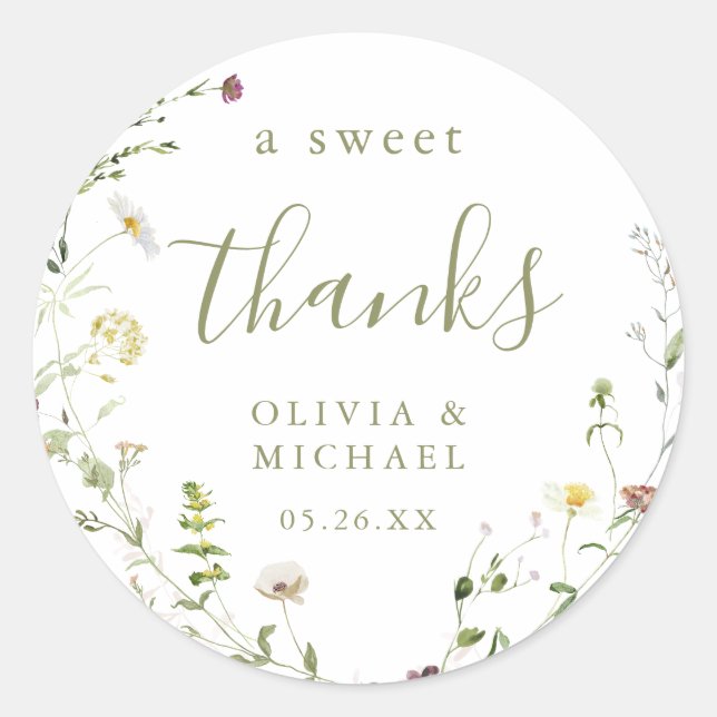Elegant Wildflower Rustic Boho thank you favours Classic Round Sticker (Front)