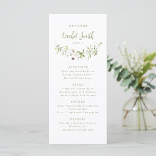 Elegant Wildflower Rustic Boho Wedding Guest Name Menu