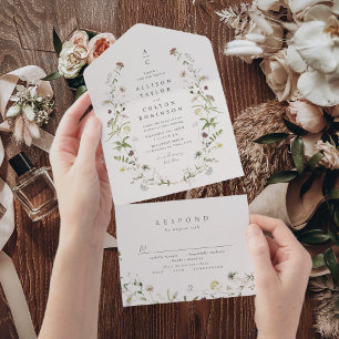 Elegant Wildflower Rustic Boho Wedding monogram All In One Invitation