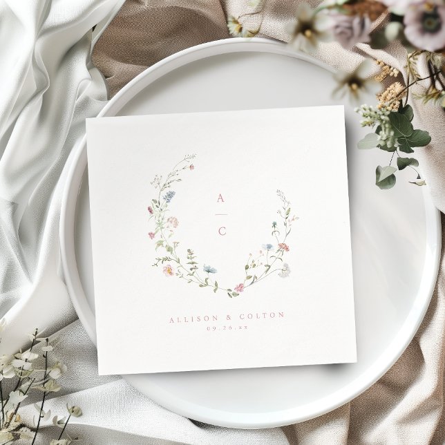 Elegant Wildflower Rustic Boho Wedding Monogram Napkin (Elegant Wildflower Rustic Boho Wedding Monogram Napkins)