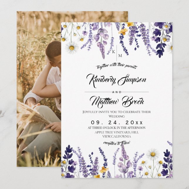 Elegant Wildflower Rustic Wedding  Invitation (Front/Back)