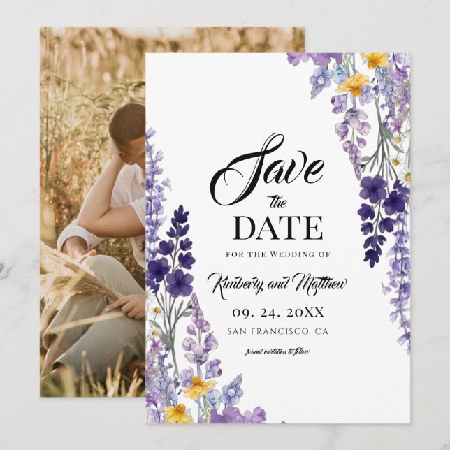 Elegant Wildflower Rustic Wedding Save The Date (Front/Back)