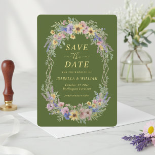 Elegant Wildflower Save The Date Moss Green Invitation