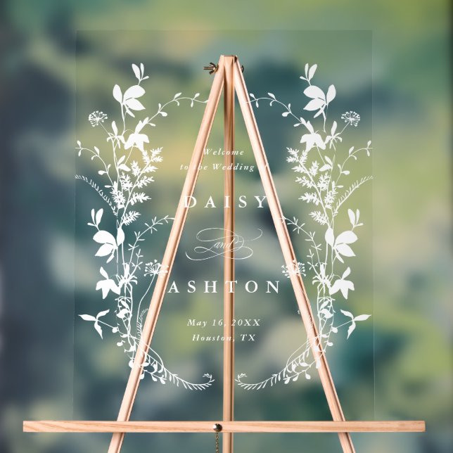 Elegant Wildflower Silhouette Wedding Welcome Acrylic Sign (Neutral)