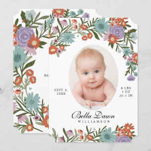Elegant Wildflower Spring Floral Baby Photo White Invitation
