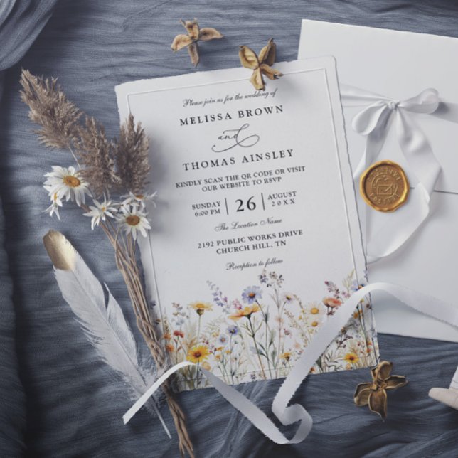 Elegant Wildflower Spring Modern QR Code Wedding Invitation (Creator Uploaded)