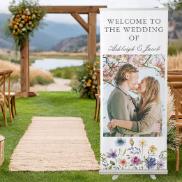 Elegant Wildflower Spring Wedding Photo Customized Retractable Banner