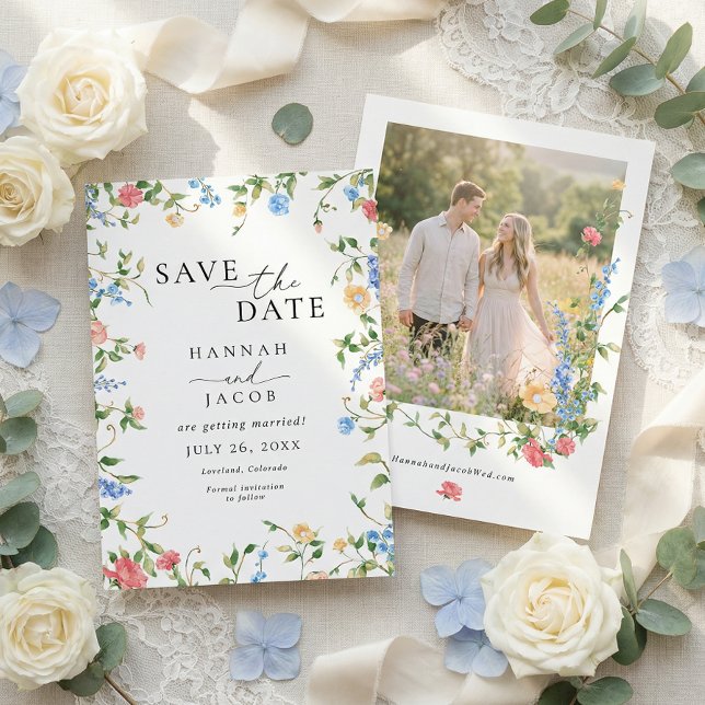 Elegant Wildflower Summer Photo Wedding Save The Date (Creator Uploaded)