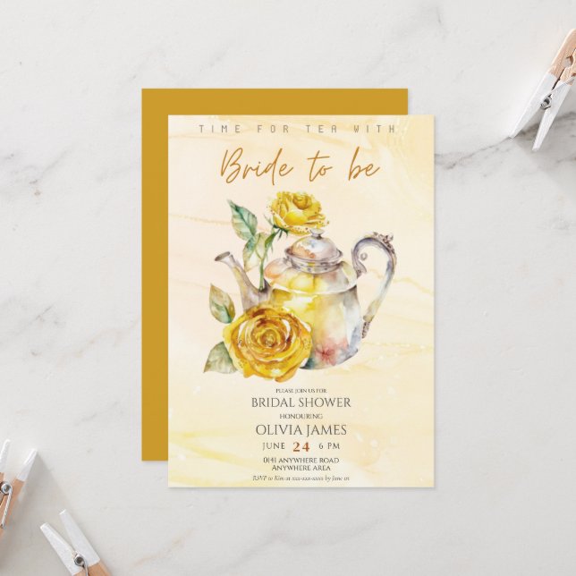 Elegant Wildflower tea party bridal shower  Invitation (Front/Back In Situ)